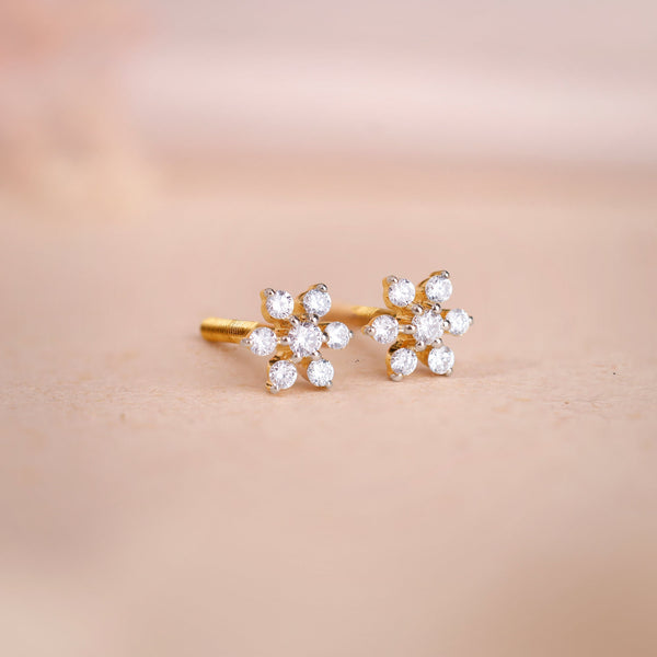 Gold Floral Shine Lab Grown Diamond Earrings